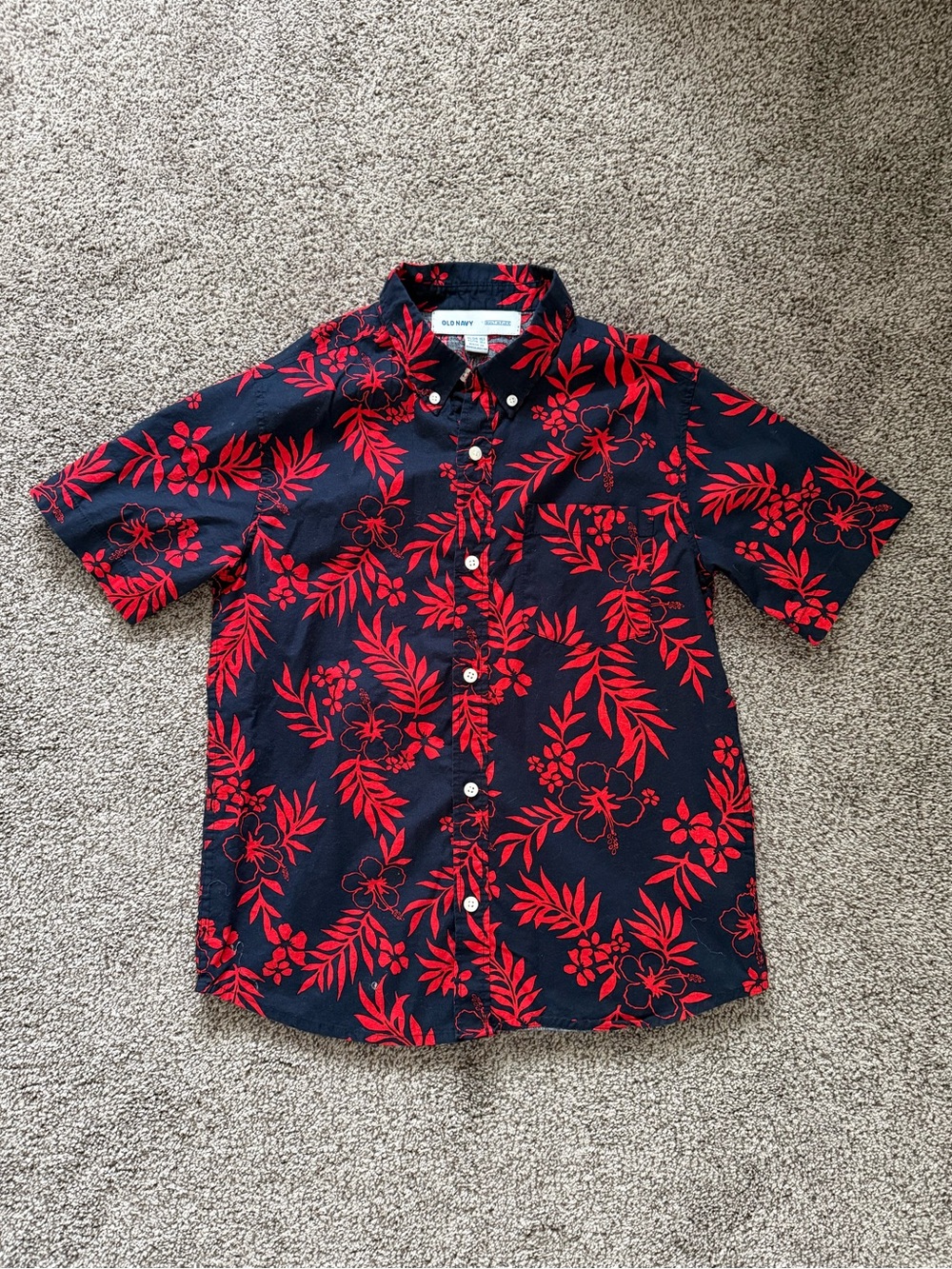 Boy’s Old Navy Navy Blue & Red Floral Button-Up Short Sleeve Shirt